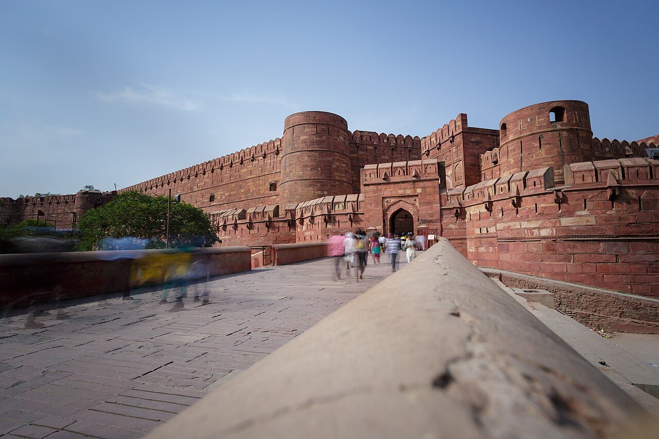 Red sandstone walls of Agra Fort