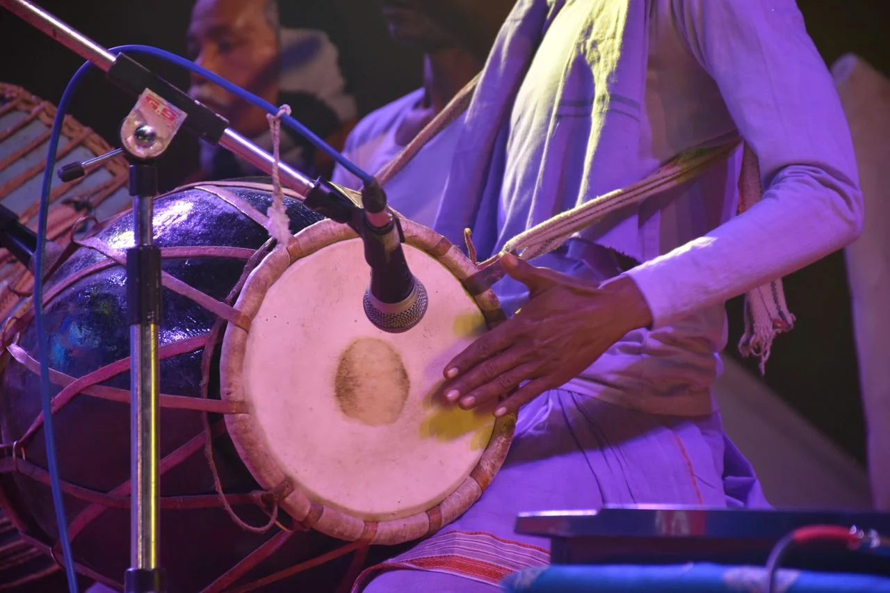 A tabla player performing, the main instrument used to keep taal in Hindustani music