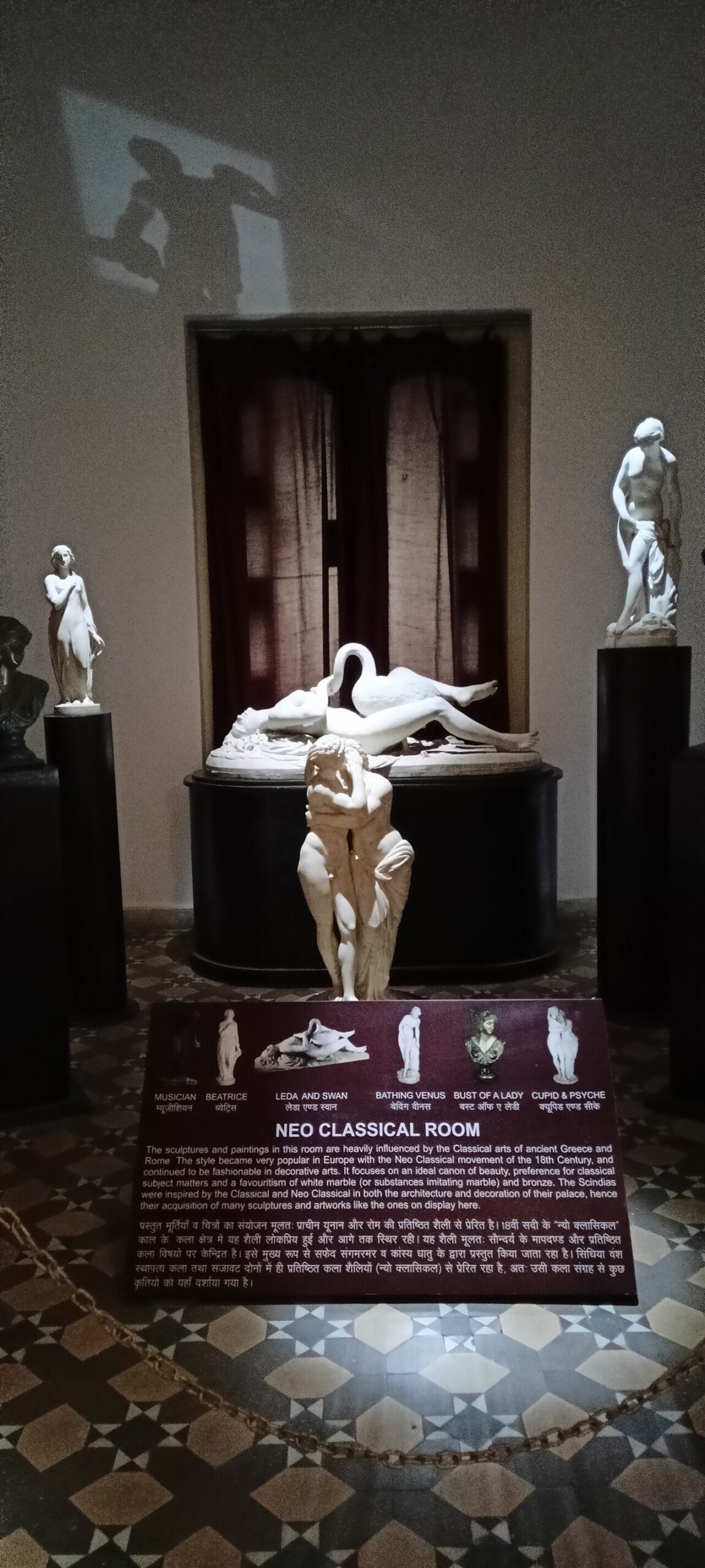 Neo-classical sculptures inside Jai Vilas Palace museum