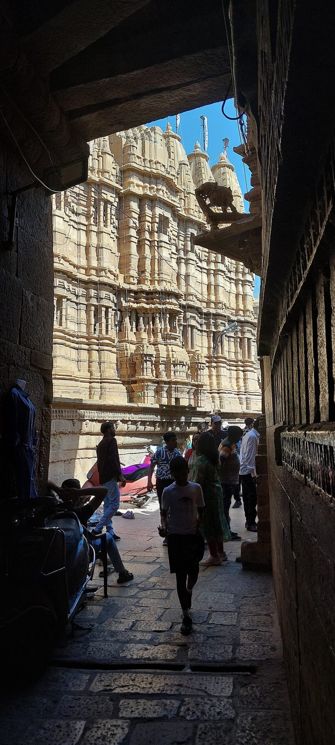 Finely carved sandstone facade inside Jaisalmer Fort