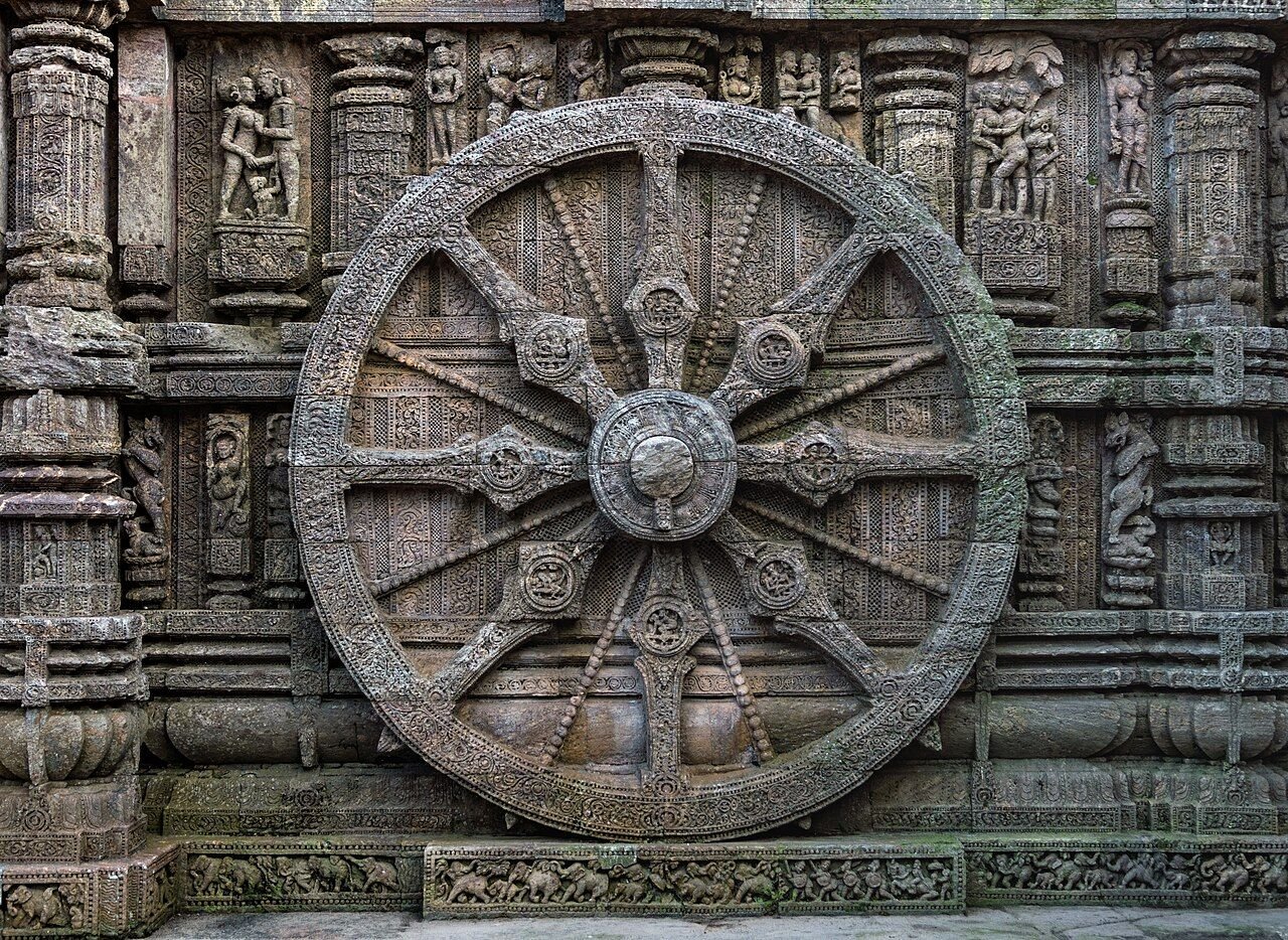 Stone wheel of the Konark Sun Temple, said to work as a sundial, engraved in the 13th century