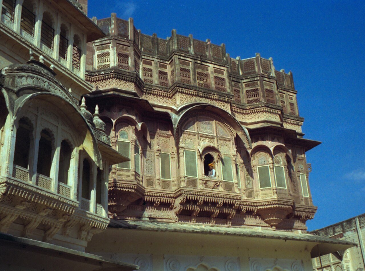 Carved jharokha facade of Mehrangarh Fort