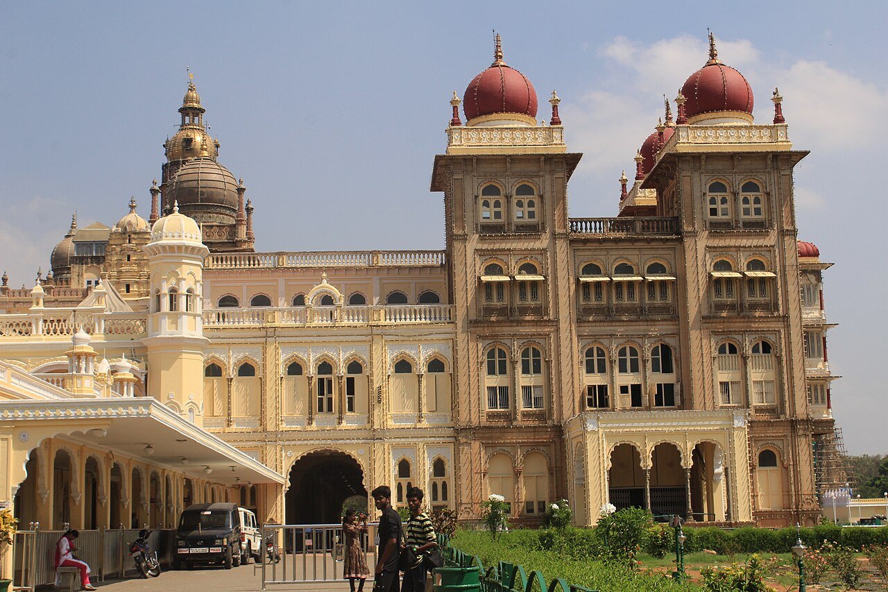 Domed towers and arched entrance of Mysore Palace