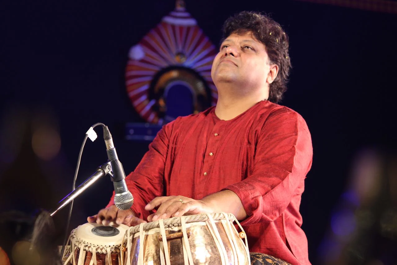 Pandit Subhankar Banerjee playing the tabla in concert