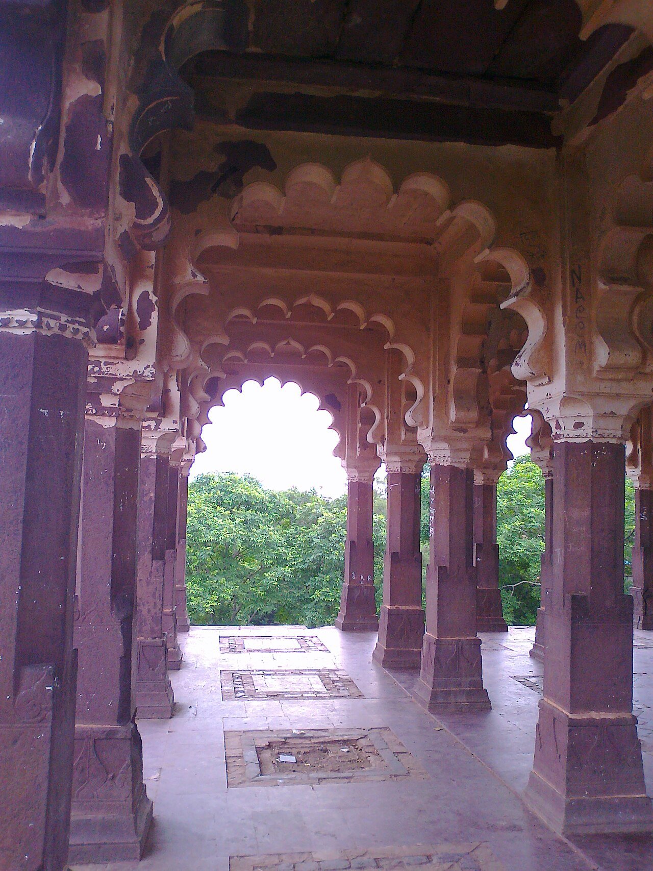 Interior of the Battis Khambha Chhatri at Ranthambore Fort