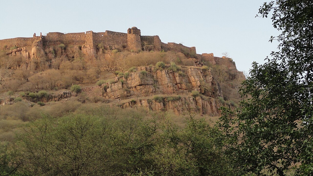 Ranthambore Fort on its hill seen from the national park