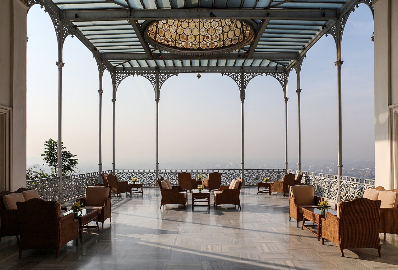 A pavilion at Falaknuma Palace overlooking the city