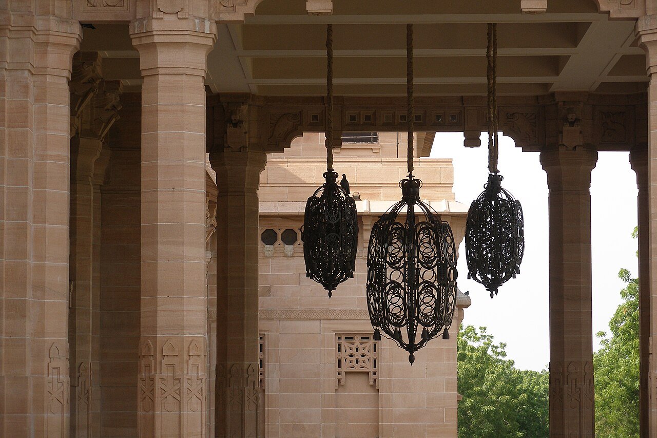Hanging lamps on a terrace of Umaid Bhawan Palace